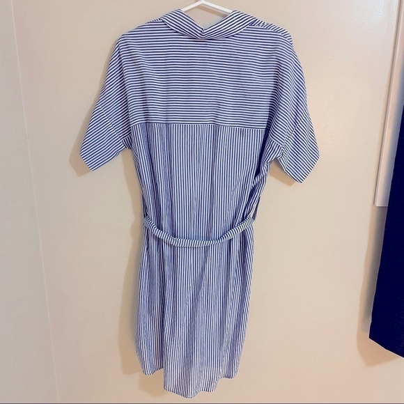 MELISSA Nepton Collar ButtonDown Belted Chest Pocket Striped Midi Shirt … - Picture 7 of 12